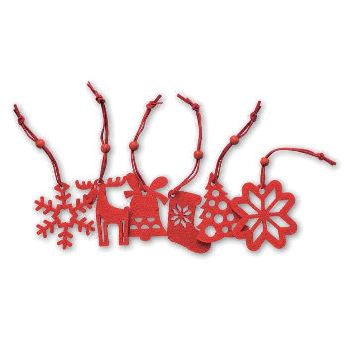 Set 6 decorazioni in feltro rosso - personalizzabile con logo