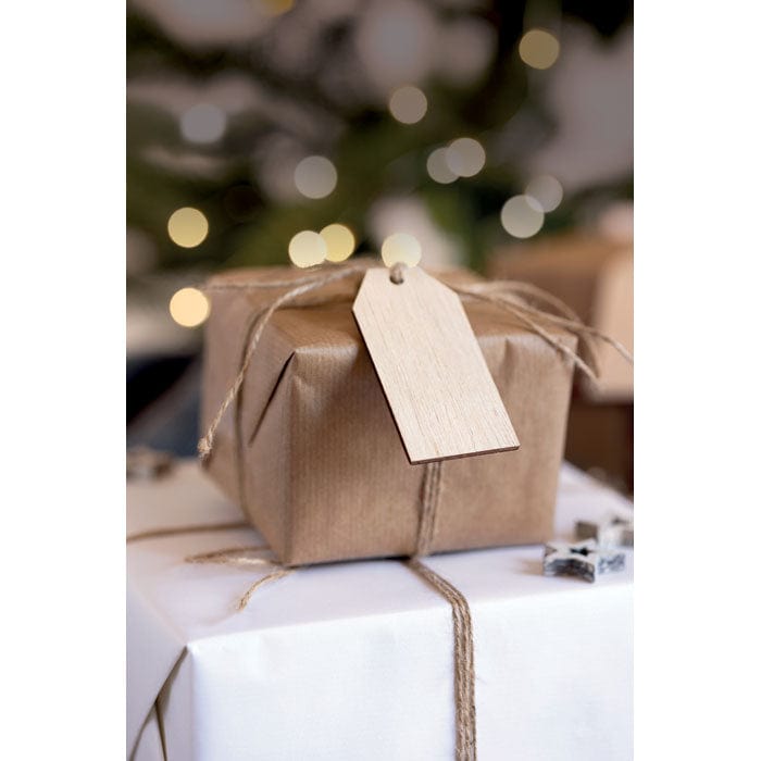 Set 6 etichette regalo in legno beige - personalizzabile con logo