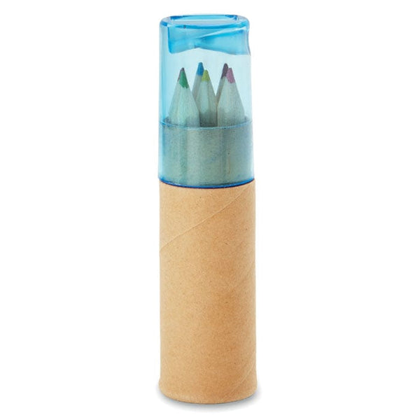 Set 6 matite colorate con temperino blu - personalizzabile con logo