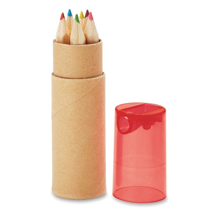Set 6 matite colorate con temperino rosso - personalizzabile con logo