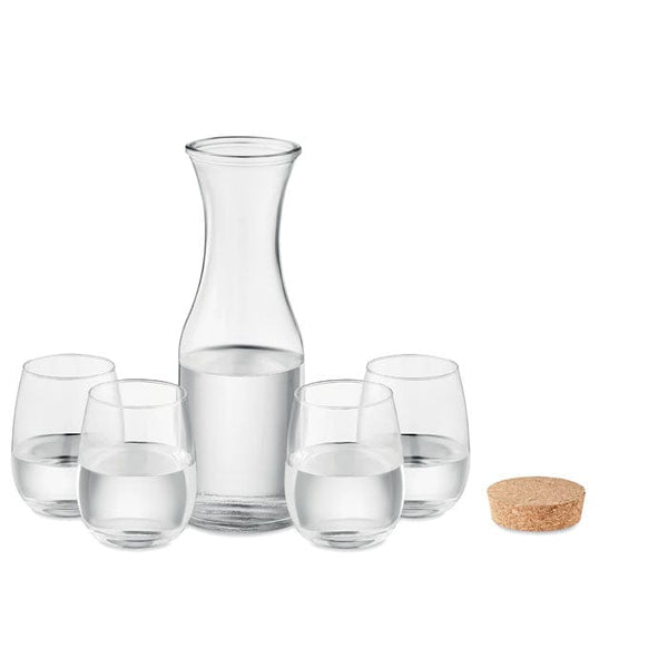 Set bicchieri e caraffa in vetro trasparente - personalizzabile con logo