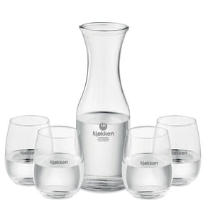 Set bicchieri e caraffa in vetro trasparente - personalizzabile con logo