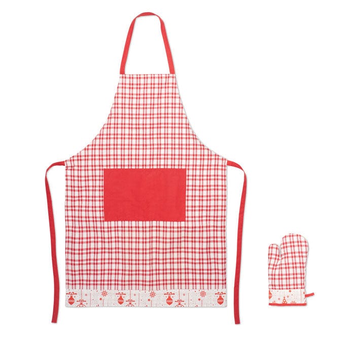 Set da cucina natalizio 200 gr/m rosso - personalizzabile con logo