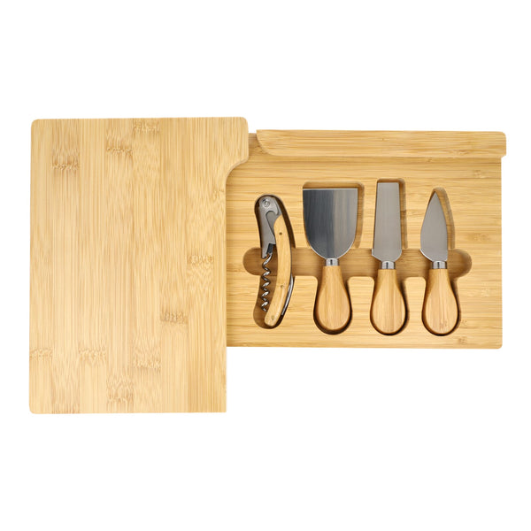 Set da portata per formaggio e vino in bambù da 4 pezzi natural - personalizzabile con logo