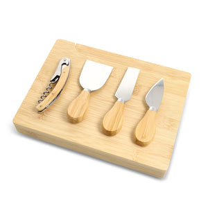 Set da portata per formaggio e vino in bambù da 4 pezzi natural - personalizzabile con logo