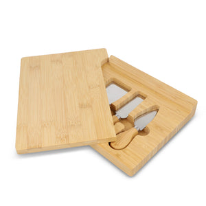 Set da portata per formaggio e vino in bambù da 4 pezzi natural - personalizzabile con logo
