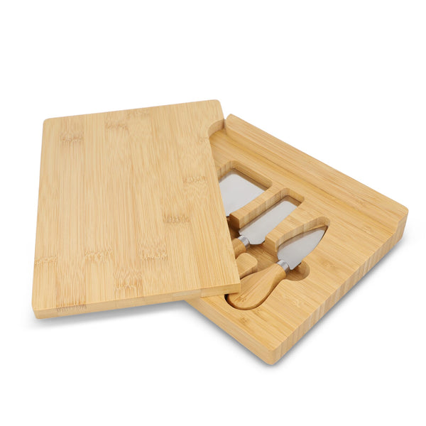 Set da portata per formaggio e vino in bambù da 4 pezzi natural - personalizzabile con logo