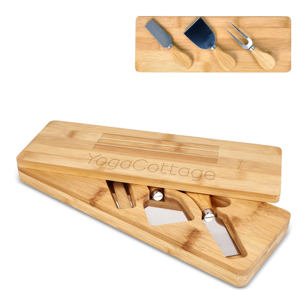 Set da portata per formaggio in bambù da 3 pezzi natural - personalizzabile con logo