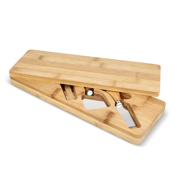 Set da portata per formaggio in bambù da 3 pezzi natural - personalizzabile con logo