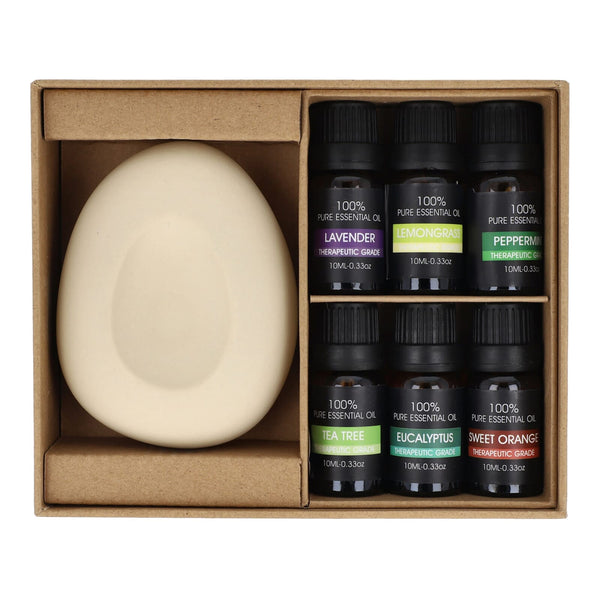 Set da regalo InsideOut Aroma Pebble con 6 oli essenziali beige - personalizzabile con logo