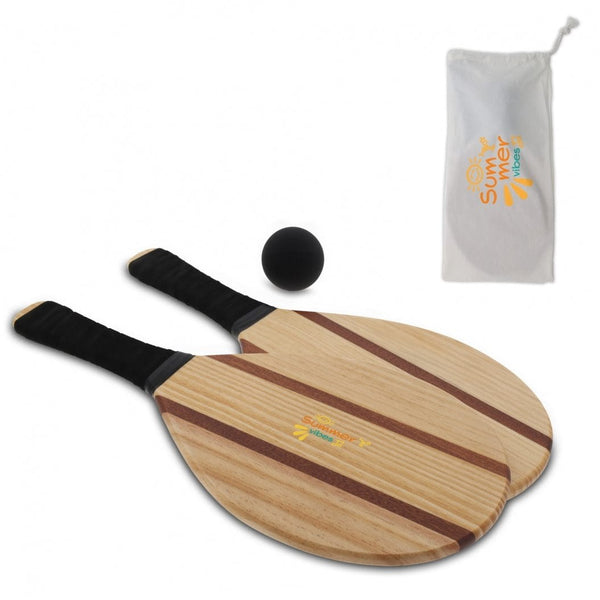 Set da spiaggia frescobol in legno beige - personalizzabile con logo