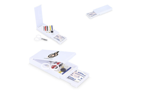 Set da viaggio per cucito e cerotti in scatola in PP Bianco - personalizzabile con logo