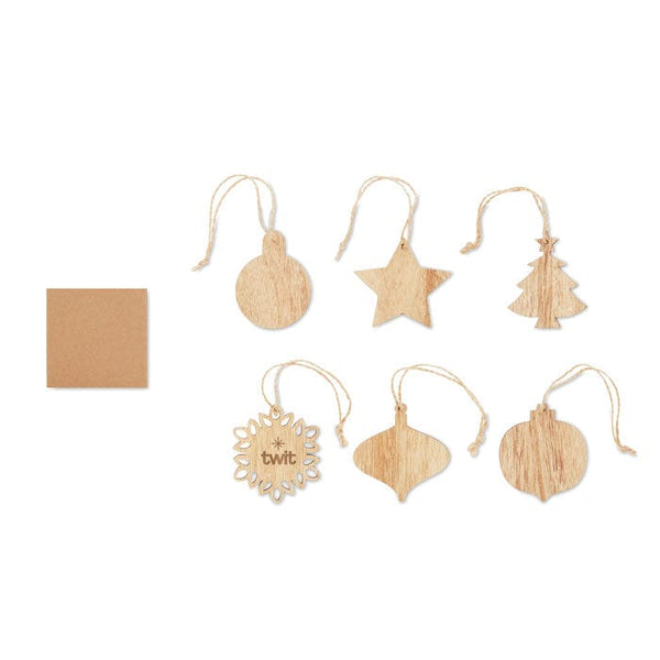 Set decorazioni natalizie in legno beige - personalizzabile con logo