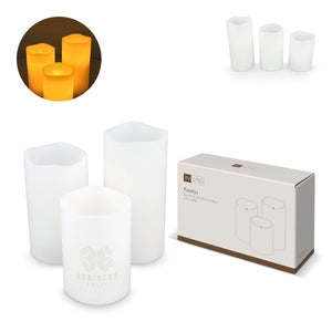 Set di 3 candele in cera LED Koselys (alimentate a batteria) Avorio - personalizzabile con logo
