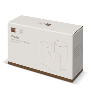 Set di 3 candele in cera LED Koselys (alimentate a batteria) Avorio - personalizzabile con logo