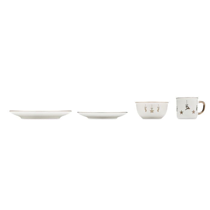 Set di 4 pezzi in ceramica bianco - personalizzabile con logo