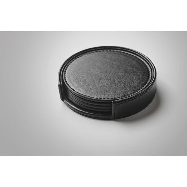 Set di 4 sottobicchieri in PU Nero - personalizzabile con logo