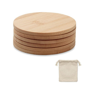 Set di 6 sottobicchieri di bamboo beige - personalizzabile con logo