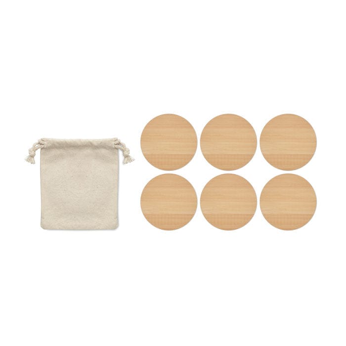 Set di 6 sottobicchieri di bamboo beige - personalizzabile con logo