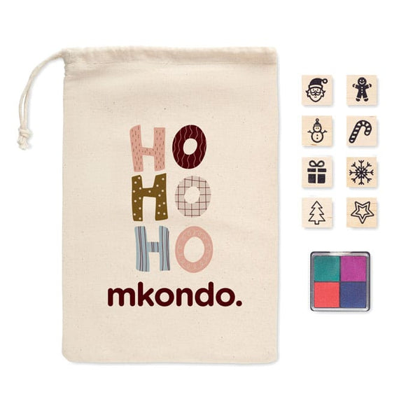 Set di 8 timbri natalizi in leg Beige - personalizzabile con logo