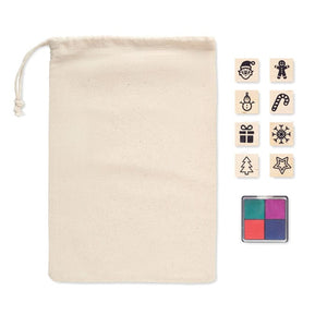 Set di 8 timbri natalizi in leg Beige - personalizzabile con logo
