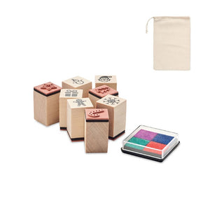 Set di 8 timbri natalizi in leg Beige - personalizzabile con logo