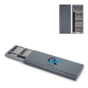Set di cacciaviti di precisione 24 in 1 con organizer Grigio - personalizzabile con logo