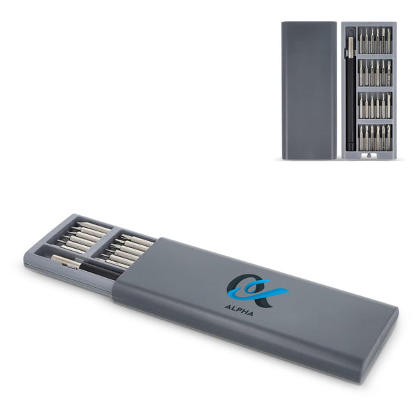Set di cacciaviti di precisione 24 in 1 con organizer Grigio - personalizzabile con logo