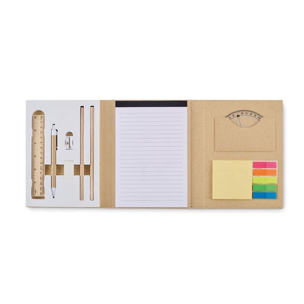 Set di cancelleria con blocco note beige - personalizzabile con logo