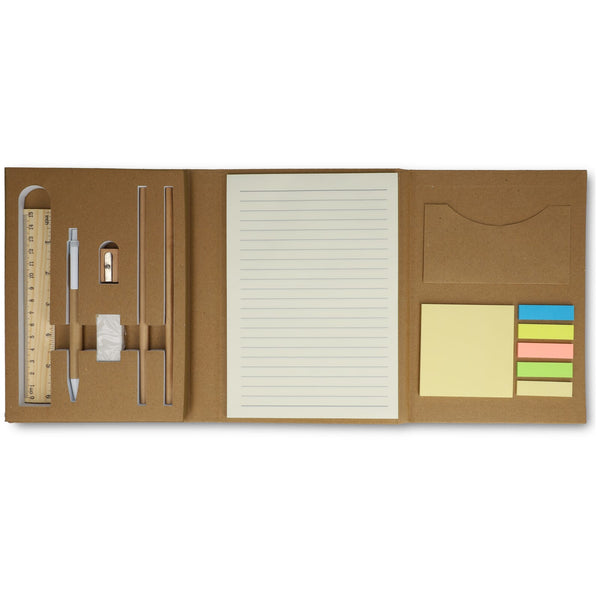 Set di cartoleria tri-fold in carta riciclata natural - personalizzabile con logo