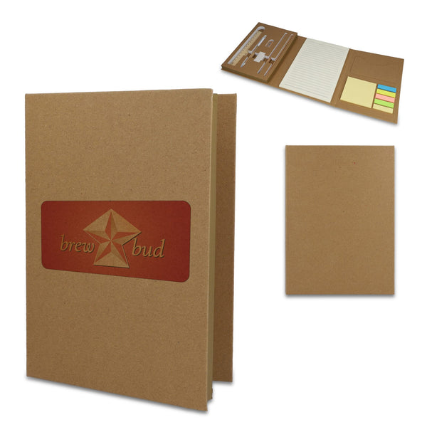 Set di cartoleria tri-fold in carta riciclata natural - personalizzabile con logo