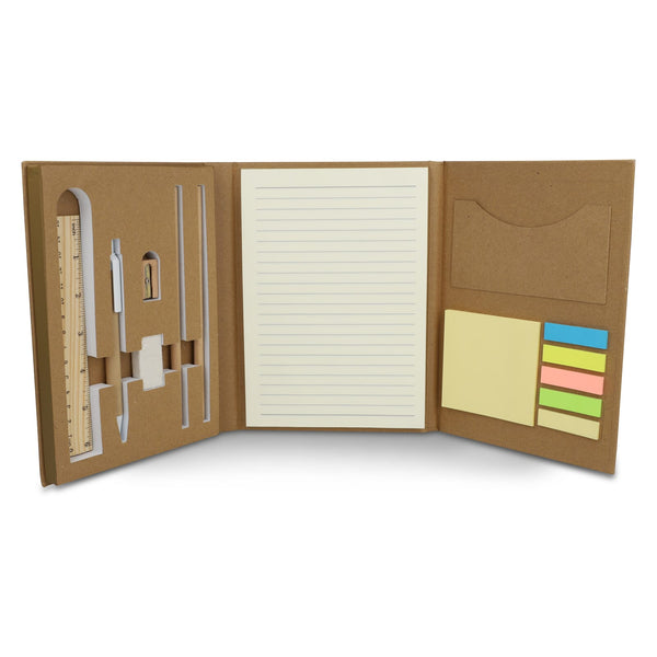 Set di cartoleria tri-fold in carta riciclata natural - personalizzabile con logo