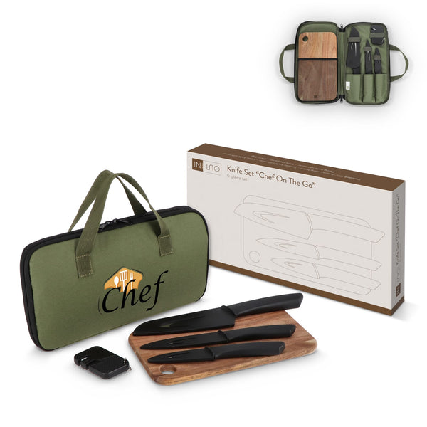 Set di coltelli da 6 pezzi InSideOut Chef on the Go verde - personalizzabile con logo