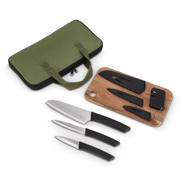 Set di coltelli da 6 pezzi InSideOut Chef on the Go verde - personalizzabile con logo