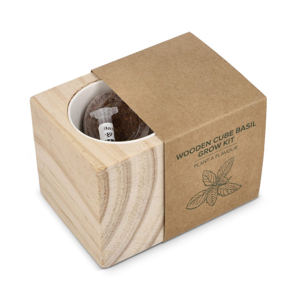 Set di fioriere in legno FSC – Basilico natural - personalizzabile con logo