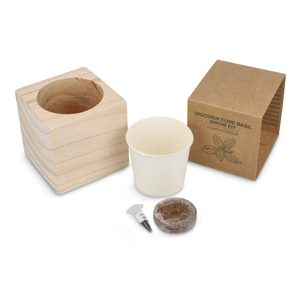 Set di fioriere in legno FSC – Basilico natural - personalizzabile con logo