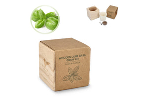 Set di fioriere in legno FSC – Basilico natural - personalizzabile con logo