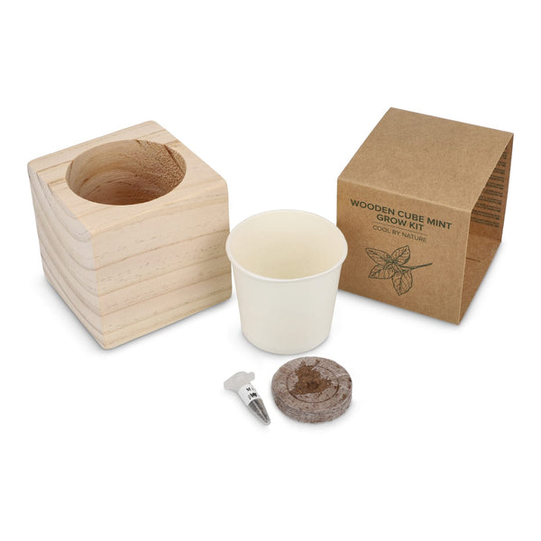 Set di fioriere in legno FSC – Menta natural - personalizzabile con logo