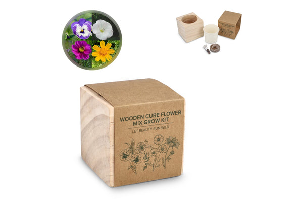 Set di fioriere in legno FSC - Mix di fiori natural - personalizzabile con logo