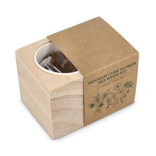 Set di fioriere in legno FSC - Mix di fiori natural - personalizzabile con logo