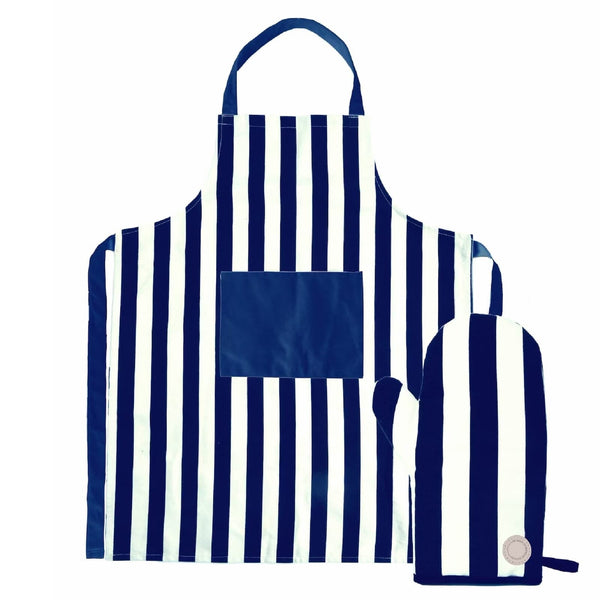 Set di grembiule e guanti da bbq Aron blu - personalizzabile con logo