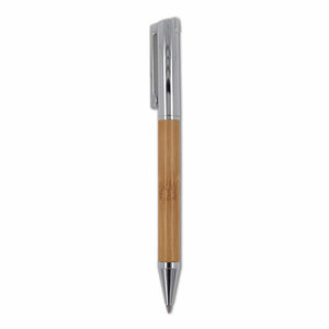 Set di penna a sfera e roller in metallo con scatola regalo in bambù natural - personalizzabile con logo