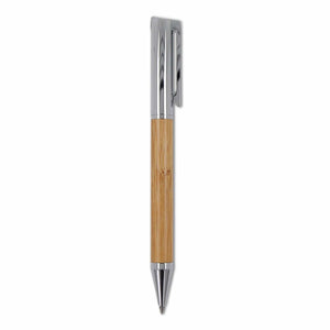 Set di penna a sfera e roller in metallo con scatola regalo in bambù natural - personalizzabile con logo