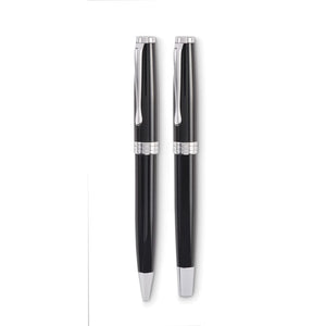 Set di penna a sfera e roller Nero - personalizzabile con logo