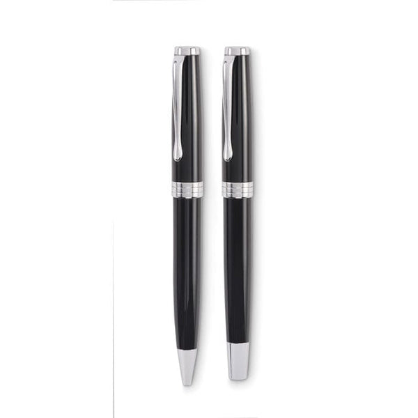 Set di penna a sfera e roller Nero - personalizzabile con logo