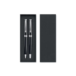 Set di penna a sfera e roller Nero - personalizzabile con logo