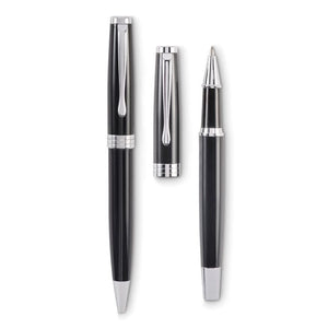Set di penna a sfera e roller Nero - personalizzabile con logo