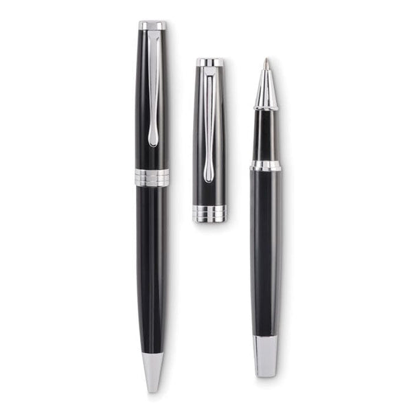 Set di penna a sfera e roller Nero - personalizzabile con logo