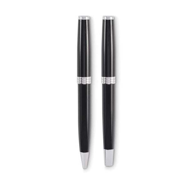 Set di penna a sfera e roller Nero - personalizzabile con logo