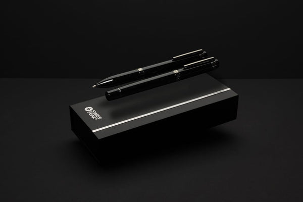 Set di penne di lusso Swiss Peak OSLO in rAcciaio nero - personalizzabile con logo
